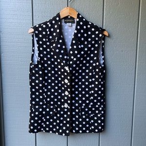 Requirements Sleeveless Cotton Polka Dot Button Down Top